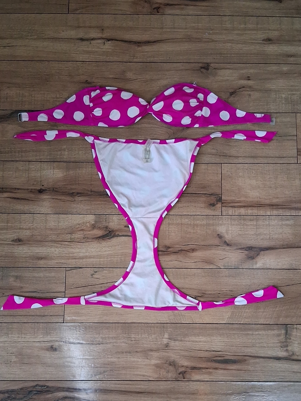 Victoria's Secret Strapless Pink Polka Dot Bikini Set Small Women's Swimwear - Picture 13 of 16
